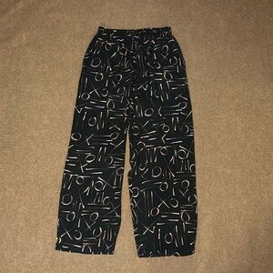 Large Flowy Black Geometric Print Pants 100% Silk